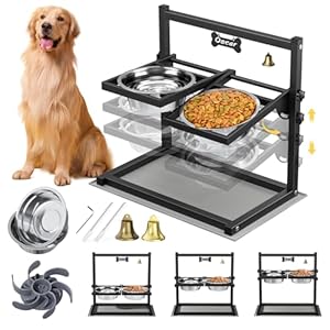 Hundenapf Erhöht, Erhöhte Hundenäpfe mit 3 Höhenverstellbaren 0-90° Einstellbarer Winkel, 2 Edelstahl-Hundefutternäpfen und Auslaufsicherer Matte, Futternapf Hund Erhöht für Hunde Haustier