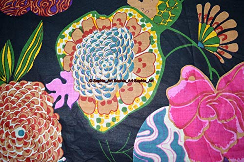 Image of Indian Hand-Block Printed Jaipuri Print Tropical Paisley Floral Ethnic Sanganer Kurti Print Cotton Fabric (Black Tropical, 5 Yards)