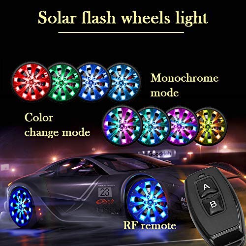 LEADTOPS Car Tire Wheel Center Caps Lights, 4 Pack Solar Car Wheel Tire Hub Cap Light Motion Sensors LED Tire RGB Flashing Colorful Exterior Lamp RF Remote Control - Thumbnail 2