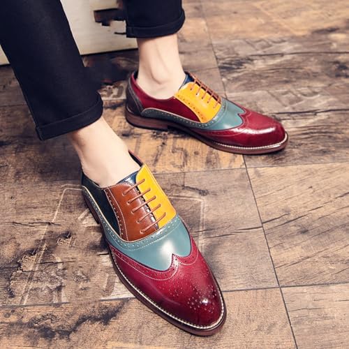 Men's Comfortable Multi-Color Wintip Oxford Brown Lace Up Leather Shoes Slip On Dress Shoes for Men Loafers Brown Red4