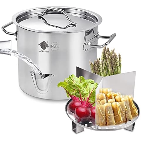 ARC 20QT Stainless Steel Tamale Steamer Pot w/Easy-fill Water Spout, Seafood Crab Steamer with Divider and Steamer Rack, 5 Gallon Cover