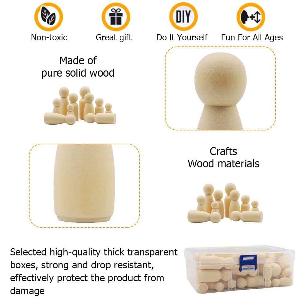 CYH 50 sztuk drewnianych figurek do malowania - Niedokończone drewniane pionki dla lalek - Peg Doll Drewniana Lalka Naturalna Lalka DIY - do malowania dzieci Dekoracja DIY