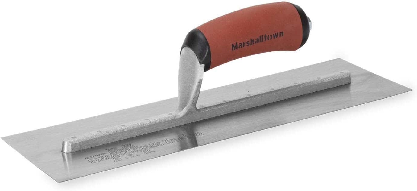 Marshalltown Finishing Trowel, 14 by 4 Inch, Perfect for Spackling, Sheetrock, Stucco, Concrete, EIFS and More, DuraSoft Curved Handle, High Carbon Steel Blade, Xtralite Mounting, MXS64D