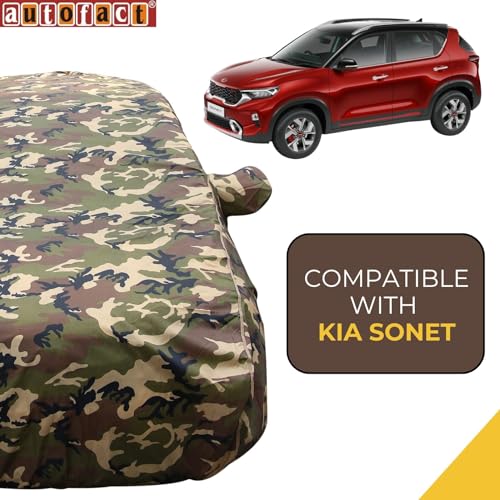 Image of Sonet Waterproof Car Cover with Mirror Pockets, Jungle Print Army Design, 4x4 American Matty,Triple Stitched, Compatible with Kia Sonet Car Cover (2020 to 2024), Sonet Car Accessories
