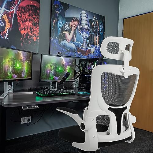 Image of confote Ergonomic Office Chair,Mesh High Back Desk Chair - Adjustable Headrest with Flip-Up Armrests,Swivel Task Chair with Lumbar Support,Computer Chair for Adults (White)