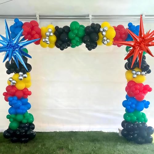 Image of Red Blue Yellow Green Black Balloons, Boy Birthday Video Game Party Balloon