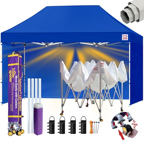Image of Tradesparker 8x12 Pop Up Tent with Sidewalls,Commercial Movable Canopy ApexCore LED & Rugged Casters-Instant Easy Setup Shelter Canopies,Weight Bags&Stakes for Outdoor Events(Blue)