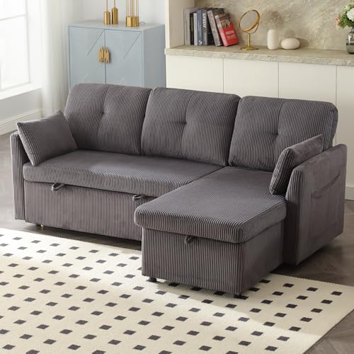 Sapgaks Canapé d'angle Convertible avec sièges de Rangement et Poches accoudoirs,Canapé Convertible avec Forme des Rayures,canapé 3 Places,canapé lit,...
