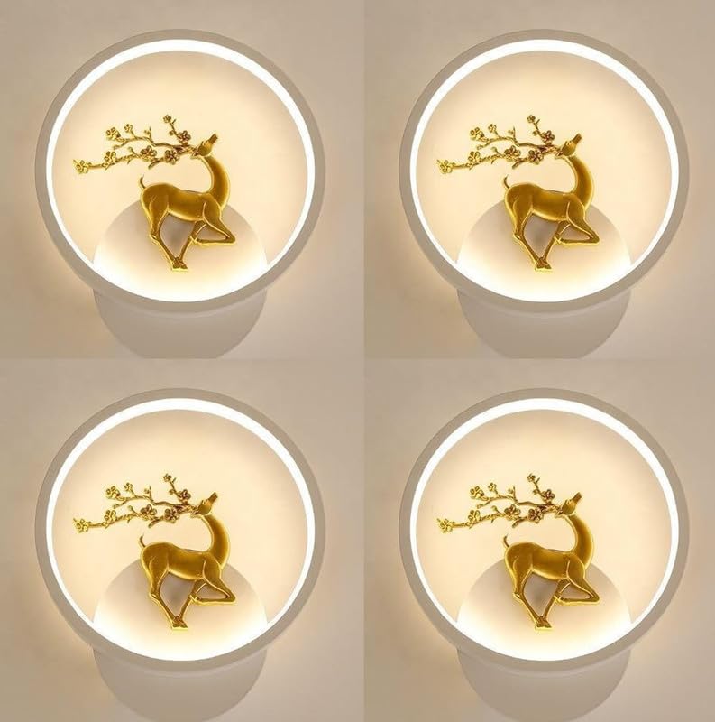 Image of Home Decore Led Fancy Wall Light,Night Lamp,Decorative Lamp,Wall Hanging Lights for Bedroom,Living Room,Color(Warm White+Natural White+Cold White).(white Round Deer)(pack of 4)