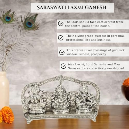 INTERNATIONAL GIFT® Silver Laxmi Ganesh Sarswati Idol Statue Oxidized Finish with Red Velvet Box Packing with Beautiful Carry Bag (14 cm X 25 cm X 5 cm) INTERNATIONAL GIFT® Silver Laxmi Ganesh Sarswati Idol Statue Oxidized Finish with Red Velvet Box Packing with Beautiful Carry Bag (14 cm X 25 cm X 5 cm)
