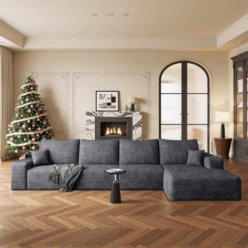 Image of Boneless Couch, Modular Sectional Couches for Living Room, U-Shaped Cloud Couch Sofa with Deep Seat, Fluffy Corduroy Upholstered Corner Sofa