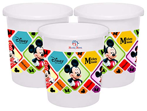 Image of Heart Home Disney Mickey Minnie Print Plastic 3 Pieces Dustbin /Garbage Bin /Waste Bin, 5 Liters (White) -HS 35 HEARTHS17784