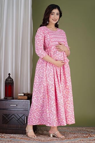 Image of Maternity Feeding Kurtis for Women Cotton - Zip Access Nursing Dress | Comfortable Pregnancy Wear | Stylish Feeding Kurti | Soft Cotton Maternity Dresses for Womens