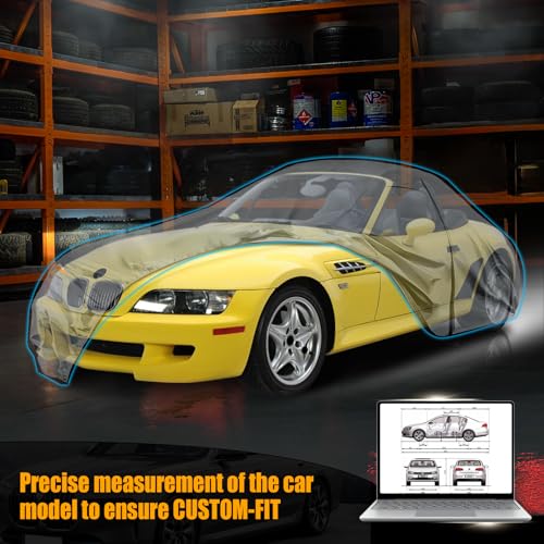 Image of Waterproof Premium Car Covers Replace for 1996-2008 BMW Z3, 10 Layers Heavy Duty All Weather Car Cover with Zipper Door, Windproof Bands for Snow Rain Dust Protection