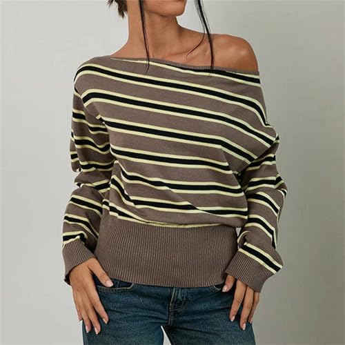 Women Y2k Oversized Striped Sweaters Teen Girl Vintage Harajuku Loose Sweater Long Sleeve Off The Shoulder Jumpers2