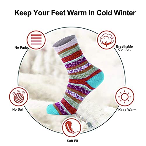 Image of YANGYANG 5 Pairs Winter Warm Thick Crew Knit Socks for Women, Christmas Gifts, Stocking Stuffers