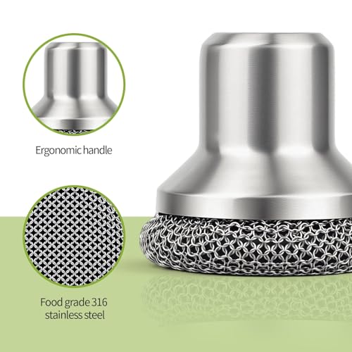 Image of Cast Iron Scrubber and Scraper, 316 Chain Mail Scrubber for Cleaning Dishes, Stock Pots,Black, 1 Count ((Small Chainmail,2pcs))