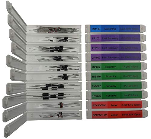EEEEE 16 Value 250 pcs Diode Assortment Kit Contains Rectifier Fast Recovery Schottky Switching Zener Diode Pack of Assorted diodes