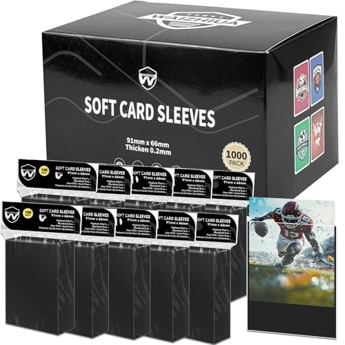 WAIZHIUA 1000 stuks Trading Card Sleeves – 66 x 91 mm standaardformaat kaartenhoesjes, zachte verzamelhoesjes geschikt voor sport, spel, MTG en voetbalkaarten (Zwart)
