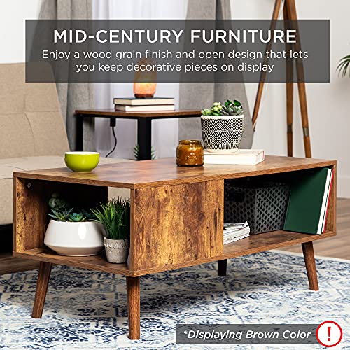 Best Choice Products Wooden Mid-Century Modern Coffee Accent Table Furniture w/Open Storage Shelf - Image 2