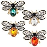Bee Brooch Pin, 4 Pcs Rhinestone Honey Bee Brooches for Women Vintage Crystal Insect Themed Lapel Pins Stylish Accessories for Women MenParty Dating Daily (White, Yellow, Red, Green)