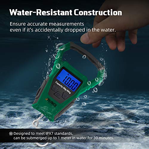 Runcl Waterproof Fishing Scale With Lip Gripper, Digital Hanging Scale With 40 Inch Built-In Tape, Three Mode-Lb/Oz/Kg, Non-Slip Big Handle, 110 Lb/50Kgs, Memory Storage, Backlit Lcd Display(Green) #TOP2