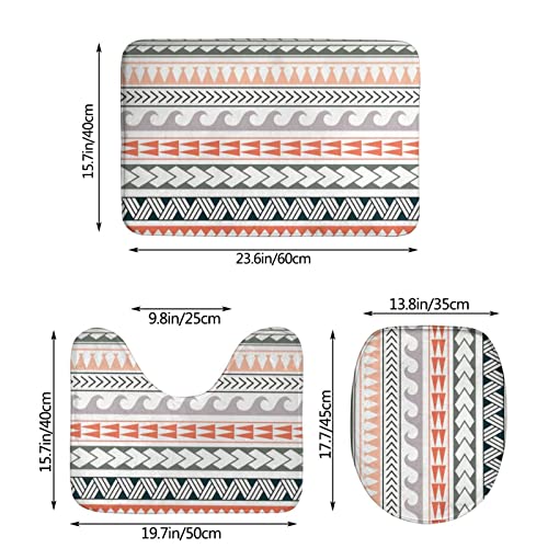 UBINYSS Badematte + Konturmatte + Toilettendeckelbezug, Abstraktes geometrisches Muster 3 Stück Badematten Set, mit rutschfester Klebeunterseite – Bild 4