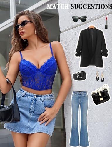 Image of Avidlove Lace Bralette for Women V Neck Bustier Corset Tops with Underwired Racerback Adjustable Strap Crop Top