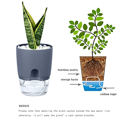 Self Watering Pots For Indoor Plants, Outdoor, 5 Pack 4 Inch Self Watering Planter, Plant Pots With Decorative Stones, Flower Pots Indoor, Grey #TOP5