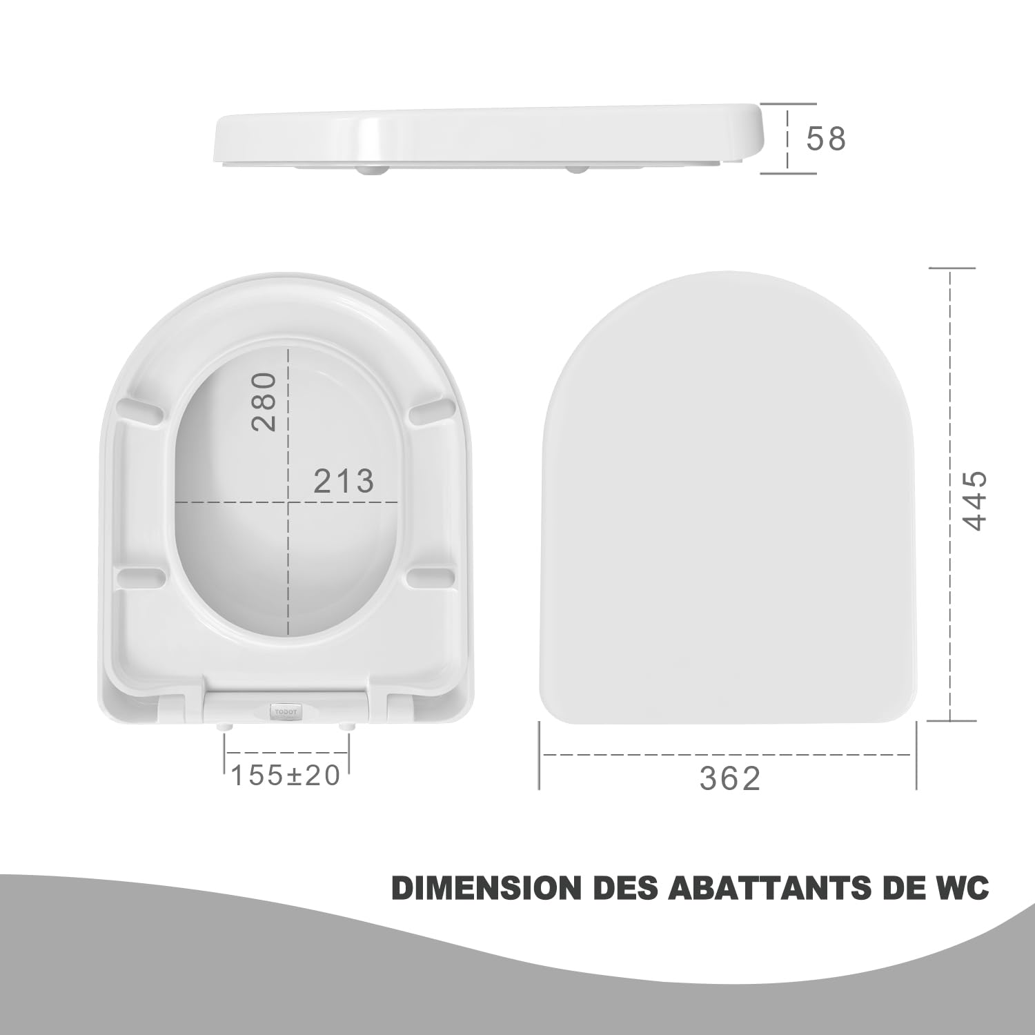 Deska sedesowa Duroplast w kształcie D, deska sedesowa z hamulcem opadającym, regulowany zawias, szybkie zdejmowanie jednym przyciskiem, biała
