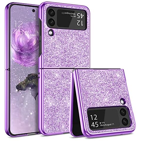 YINLAI Samsung Galaxy Z Flip 4 Case Glitter Shiny Sparkly Slim Shockproof Hybrid Covers Drop Protection Girly Women Phone Case for Samsung Galaxy Z Flip 4 5G,Purple Cover