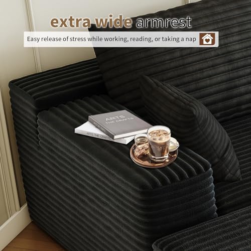 107.5" Cloud Modular Sectional Sofa with 1 Ottoman,Modern Minimalist Upholstered Couches, Comfort U Shaped Sofa for Living Room,Deep Seat Corner Couch,No Assembly Required (Black,Left Facing Chaise) - Image 7