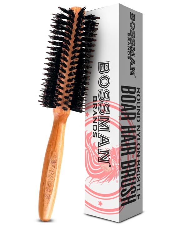 Bossman Boar & Nylon Bristle Round Hair Brush, 2 Inch - Blow Dryer Brush for Styling, Curling, Detangling, and Straightening