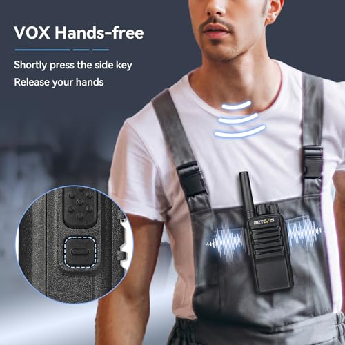 Retevis NR610 Radios Walkie Talkie, with 10 Way Charger, PMR446 Walkie Talkies USB-C, AI Intelligent Noise Reduction, VOX, Rechargeable 2 Way, Security Radios for School, Factory (Black, 10 Pcs) - Image 4