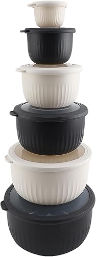 Vista 316 de COOK WITH COLOR - Juego de tazones de preparación profundos con tapas, para mezclar, de plástico, pequeños y apilables (color rosa/gris)