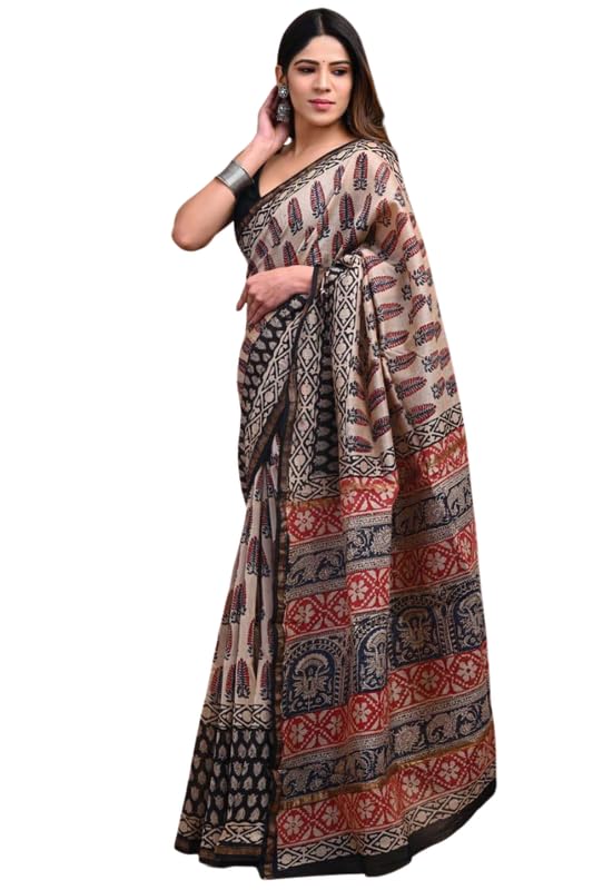 Hand Block Printed Pure Chanderi Silk Saree | Chanderi Silk Saree for Women-image-14