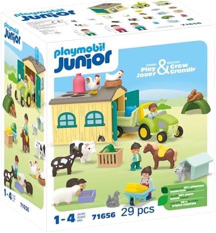 PLAYMOBIL JUNIOR 71656: Aventura en la granja para niños de 1 a 4 años con tractor, remolque y animales | Juguetes para 