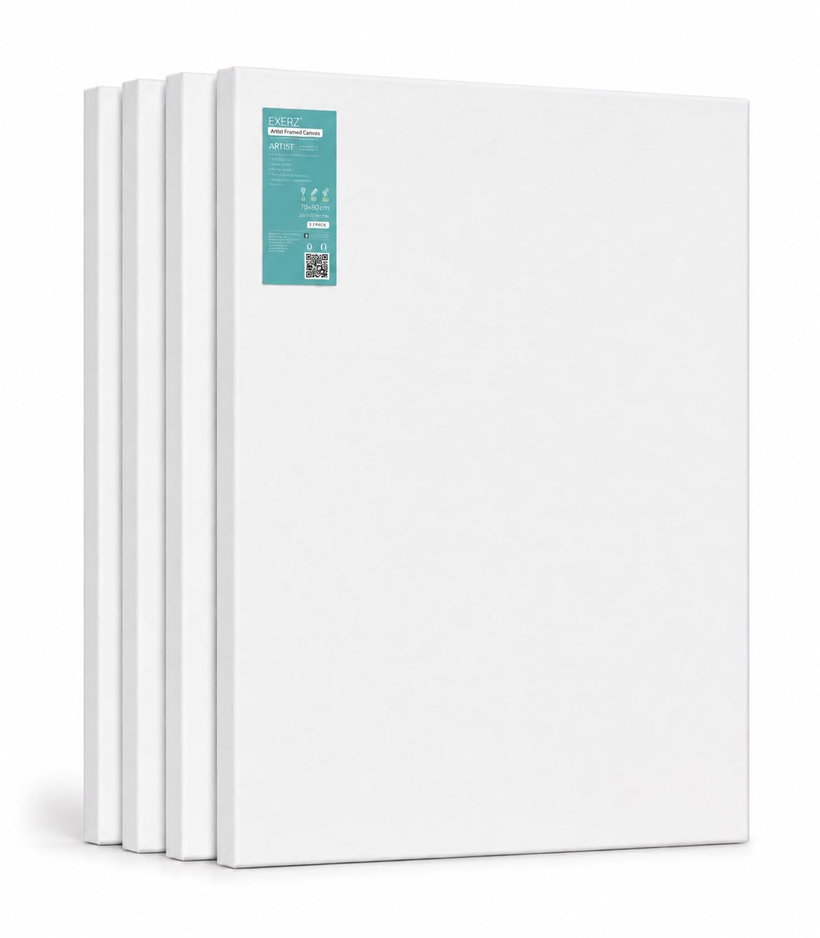 Exerz 70x80cm Stretched Canvas 4pk - Artist Framed Canvas 280GSM 1.7cm Thickness/ 100% Cotton/Blank/Triple Primed/Acid Free/Medium Grain