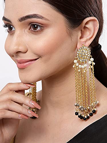 Image of Karatcart Kundan Tassel Earrings for Women (Pink and Green Beads)