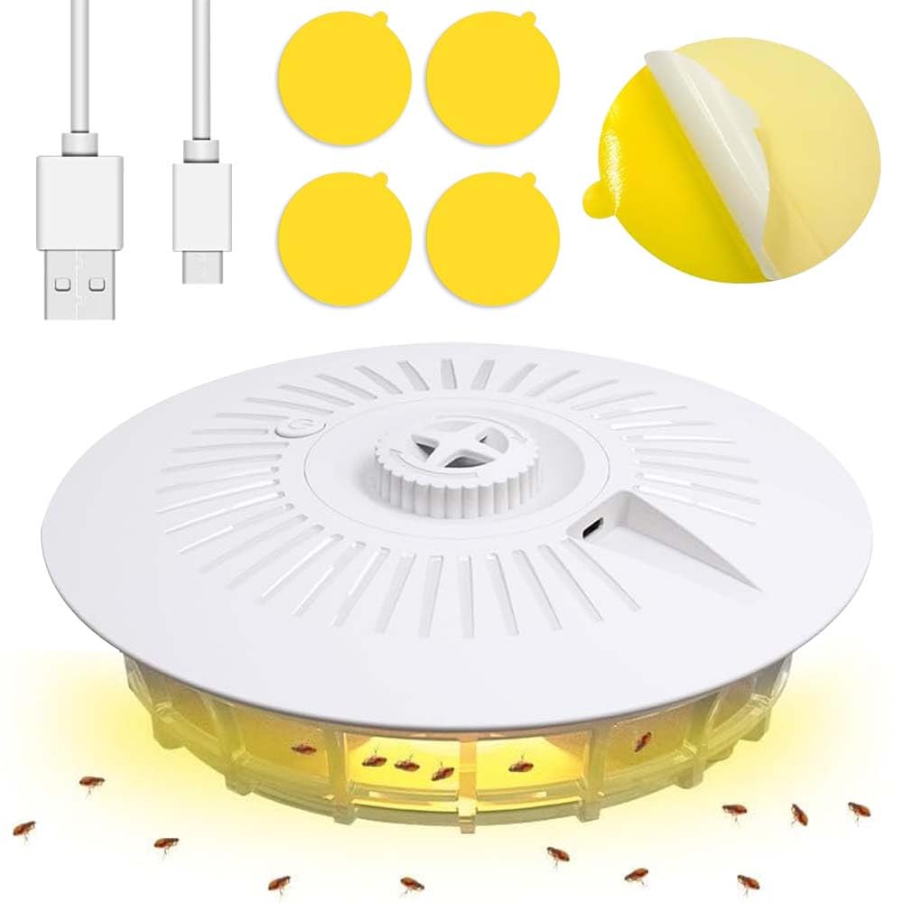 Flea Trap, Electric Flea Lamp Traps With 5 Sticky Paper Pads, AAA Battery/USB Powered Electric 4 Light Modes Pest Control Trapping for Bedroom, Living Room, Kitchen