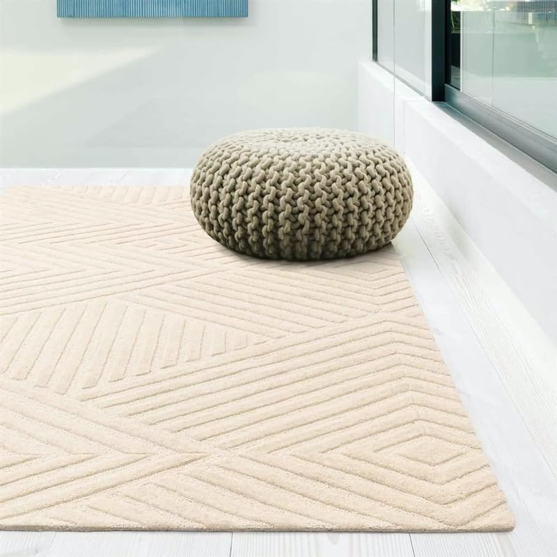 Image of Hand Tufted Modern Design Exported Collection High Low Pattern Wool Carpet for Living Room, Bedroom & Hall (Ivory H, 12 x 15 Feet)