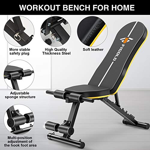 Weight Bench Adjustable, Figolo Workout Bench with Thicken Premium Steel Widen Seat for Home Gym Strength Training Press Bench with Easy Installation - Black