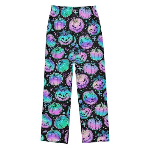 Halloween Galaxy Pumpkin Boys Long Pants Soft Trousers Elastic Waist Kids Lounge Bottoms with Pockets S-XL