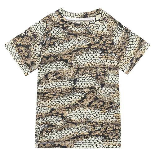 ALAZA Kids Rash Guard Boys Toddler Swim Shirts Short Sleeve Snakeskin Print Brown UPF 50+ 3T