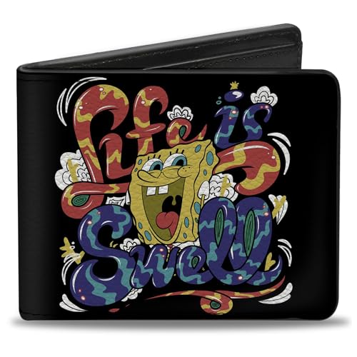 Buckle-Down Men's PU Bifold Wallet-Spongebob Life is SWELL Swirl, Multicolor, 4.0