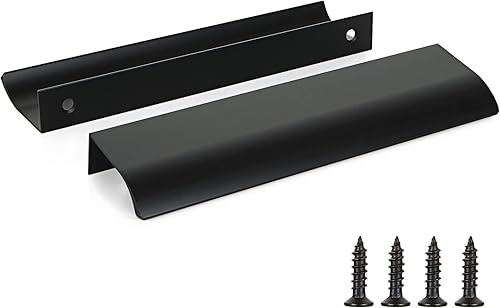 APACALI 12 tiradores de gabinete de 6 pulgadas, manijas de cajón con borde de dedo negro, manijas de aluminio para montaje trasero, manijas de cajón