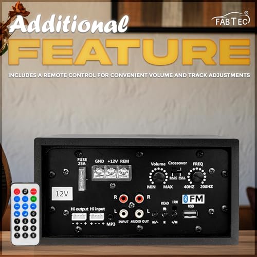 Image of FABTEC 12V 120W Dual Channel Car Amplifier Bluetooth, USB, FM Support | Stereo Audio Amplifier with Bass Booster, Sound Processor, Wireless Connectivity