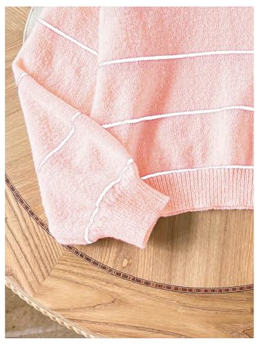 Image of BEAUDRM Girl's Cute Bow Sweater Crew Neck Long Sleeve Drop Shoulder Loose Pullover Tops