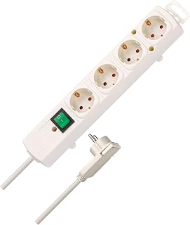 Brennenstuhl Comfort-Line Plus Steckdosenleiste 4-Fach (Steckerleiste mit Flachstecker und Schalter, Mehrfachsteckdose mit 2m Kabel und extra Breiten Abständen der Steckdosen) weiß - Amazon product rated Grade A