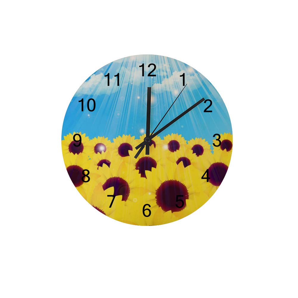 Horloge murale en bois silencieuse tournesol ronde vintage pour bureau